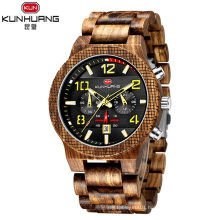 KUNHUANG 1015 Wooden Men Watches Top Brand Luxury Casual Chronograph Military Sports Quartz Wood Watch Men Relogio Masculino